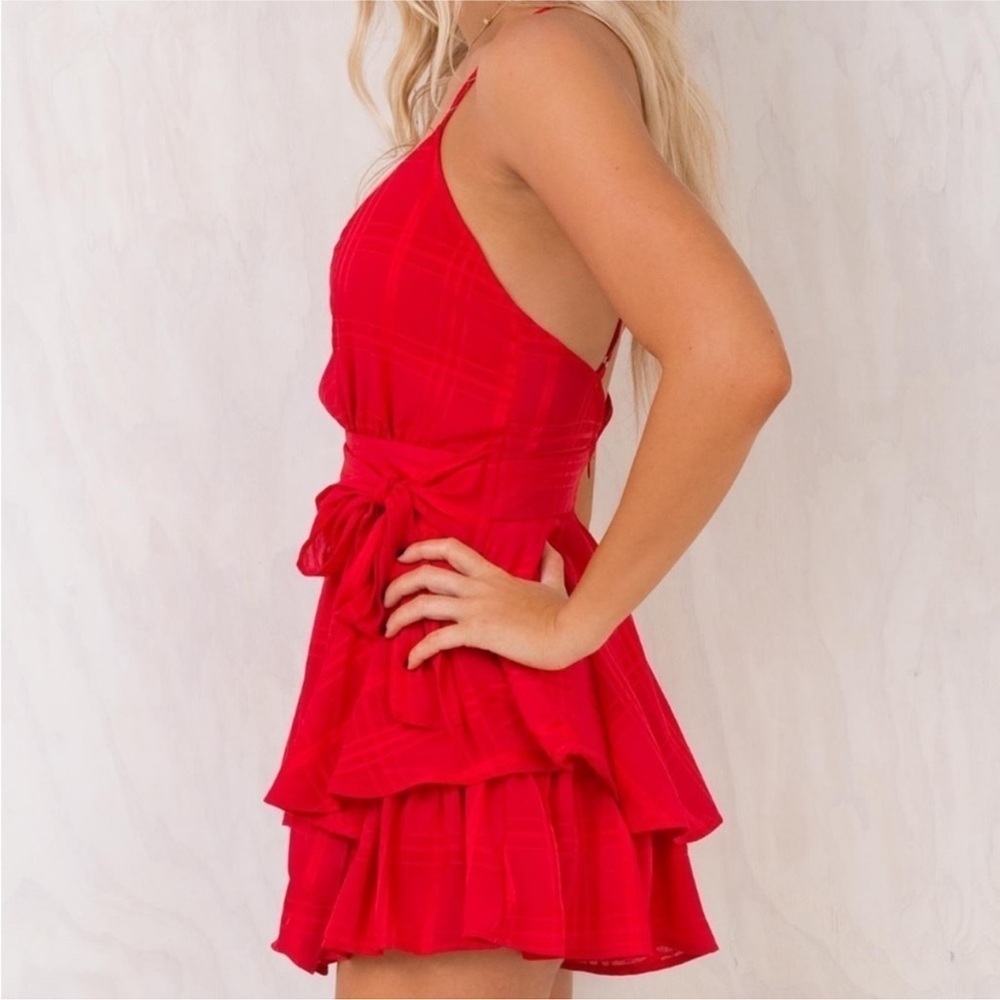 Princess Polly Theodora Romper in Red Tie Ruffle Flowy Size 4 - Picture 5 of 9